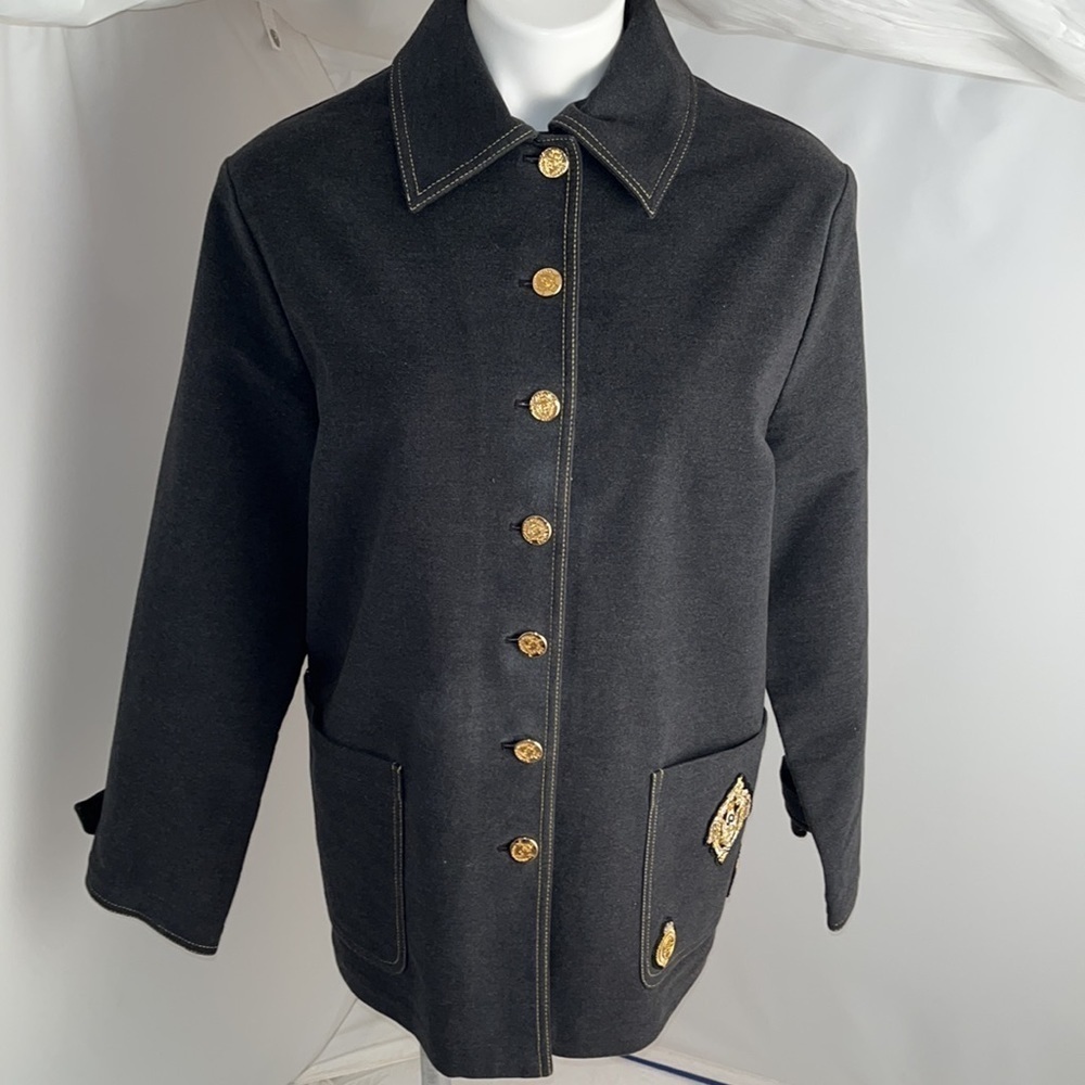 St John Sport gray brushed stretch cotton military style longline jacket